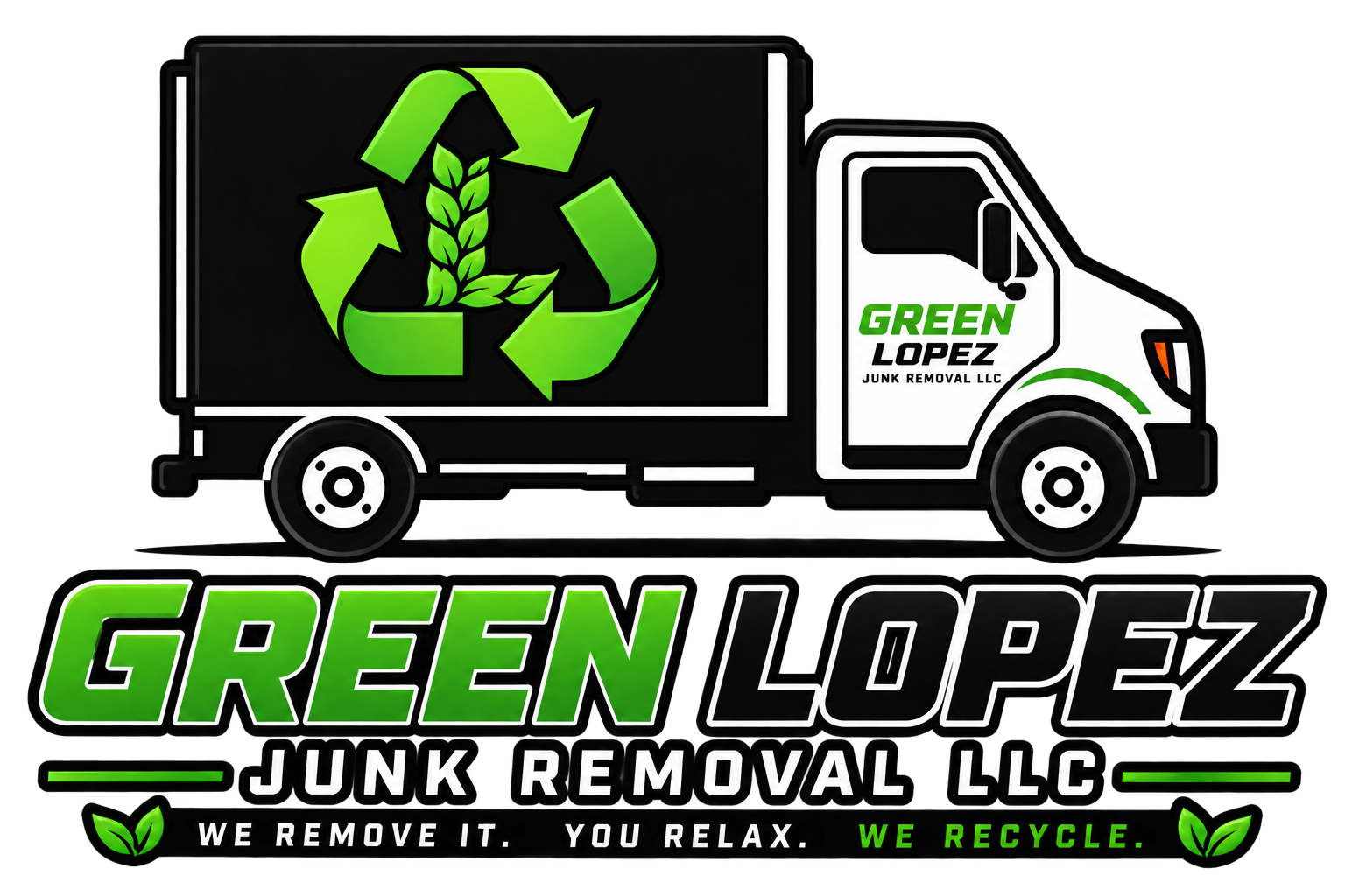 Green Lopez Junk Removal branded truck and logo
